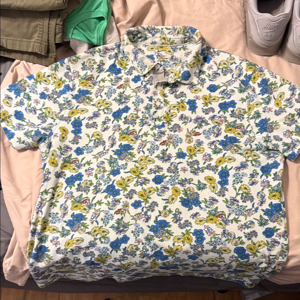 Nike Men's Floral Button Down Shirt - Blue, Yellow, Green